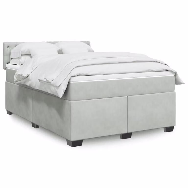 vidaXL Letto Ibrido con Materasso in Velluto Grigio e Bianco L/P/H: 190 x 140 x 100,5 cm