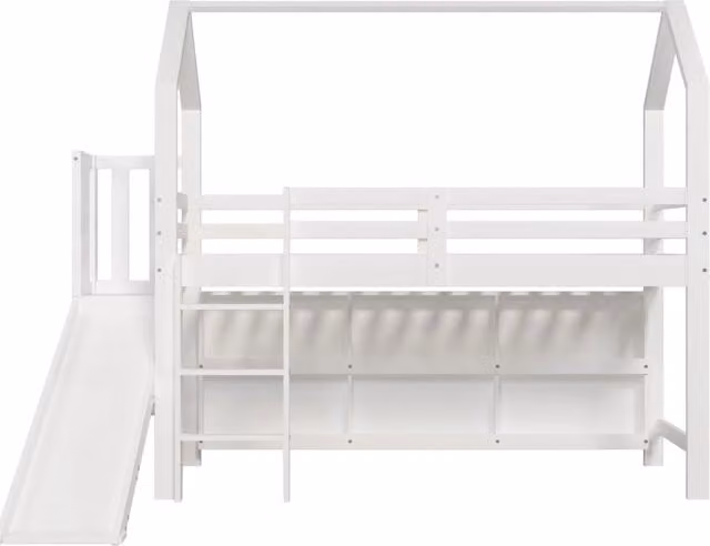 Letto singolo per bambini 90x200 in legno bianco con scivolo， scala e contenitori， senza materasso
