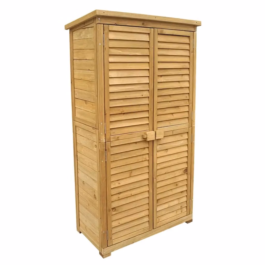 Casetta da giardino in legno di abete marrone con porte a lamelle e tetto bitumato, Larghezza: 160 cm – 2