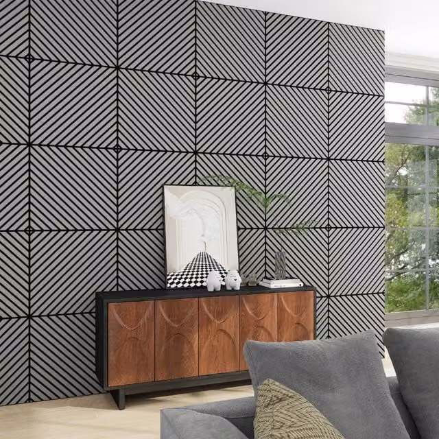 Set di 12 pannelli murali 3D fonoassorbenti NEU.HOLZ con listelli diagonali effetto legno, colore grigio chiaro, copertura 4,32 m², dimensioni: 60 x 60 cm – 1