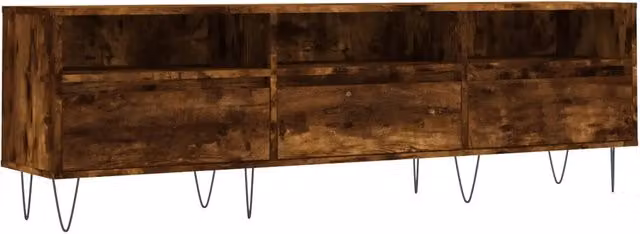 Mobile TV Design In in legno multistrato color rovere fumo con dettagli in metallo, L: 150 cm, P: 30 cm, H: 44,5 cm