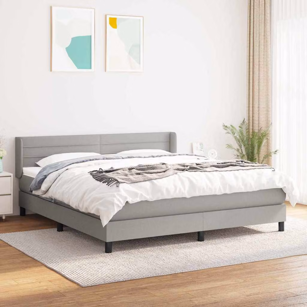vidaXL Giroletto a Molle con Materasso Ibrido in Tessuto Grigio Chiaro e Bianco L/P/H: 160 x 200 x 163 cm – 1