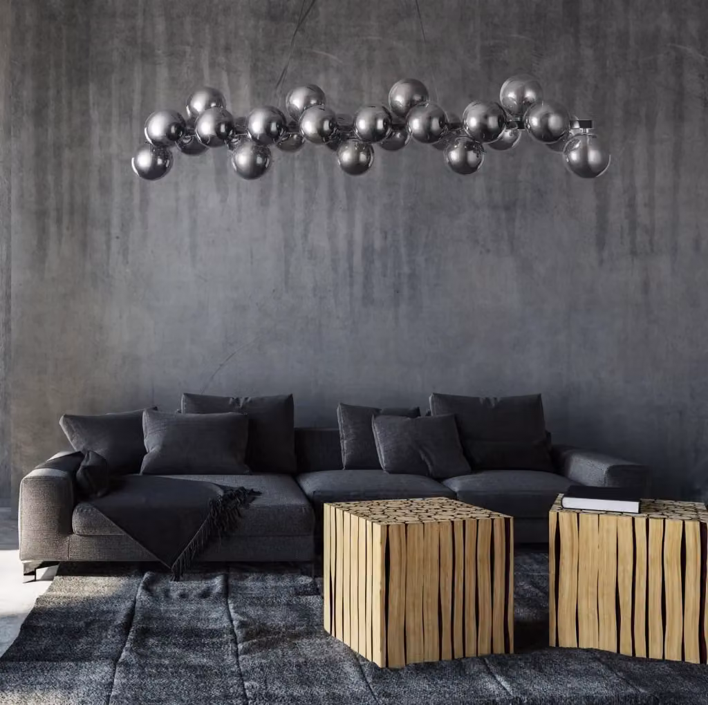 Lampada a sospensione Maytoni Dallas moderna in metallo e vetro cromato e grigio con 25 luci e altezza regolabile – 2