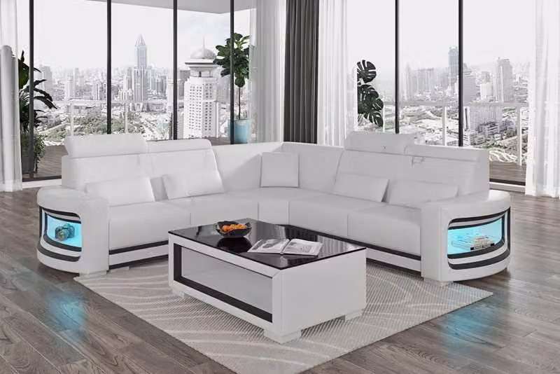 Ecksofa Luxus Eckgarnitur Ledersofa L-Form Weiß Couch Sofa Design