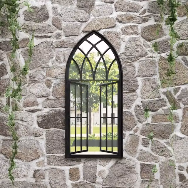 Specchio da giardino vidaXL in metallo e vetro nero con finitura antica, L: 100 cm, H: 45 cm – 1
