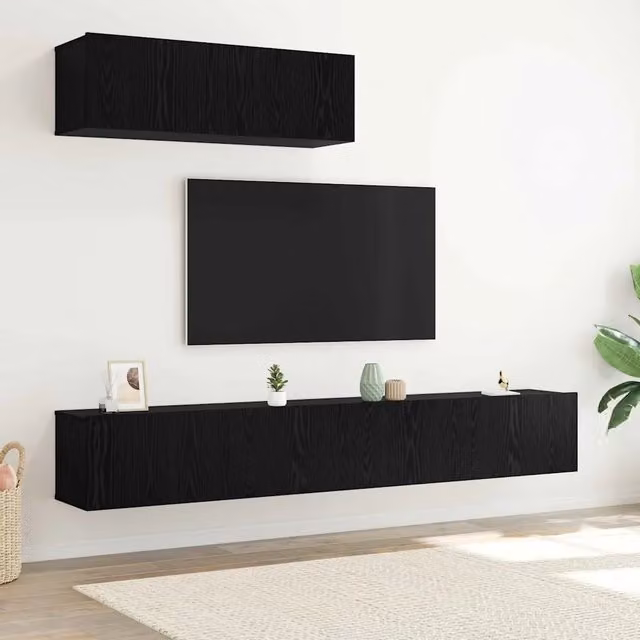 Set mobile TV 3 pz-Set di 3 Credenza per TV Rovere Nero Legno multistrato 212462