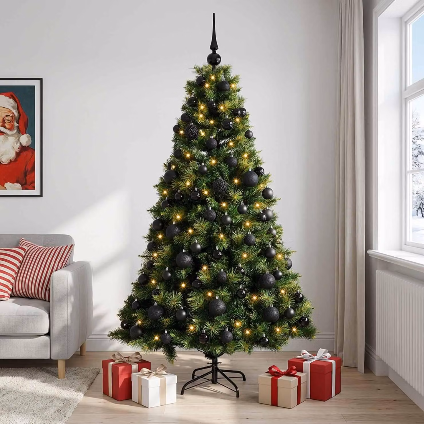 Albero di Natale artificiale con decorazioni a forma di sfera, altezza 240 cm, 300 luci LED