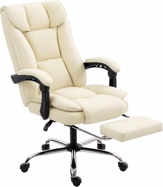Sedia da ufficio ergonomica reclinabile Minimal beige con poggiapiedi e poggiatesta in ecopelle