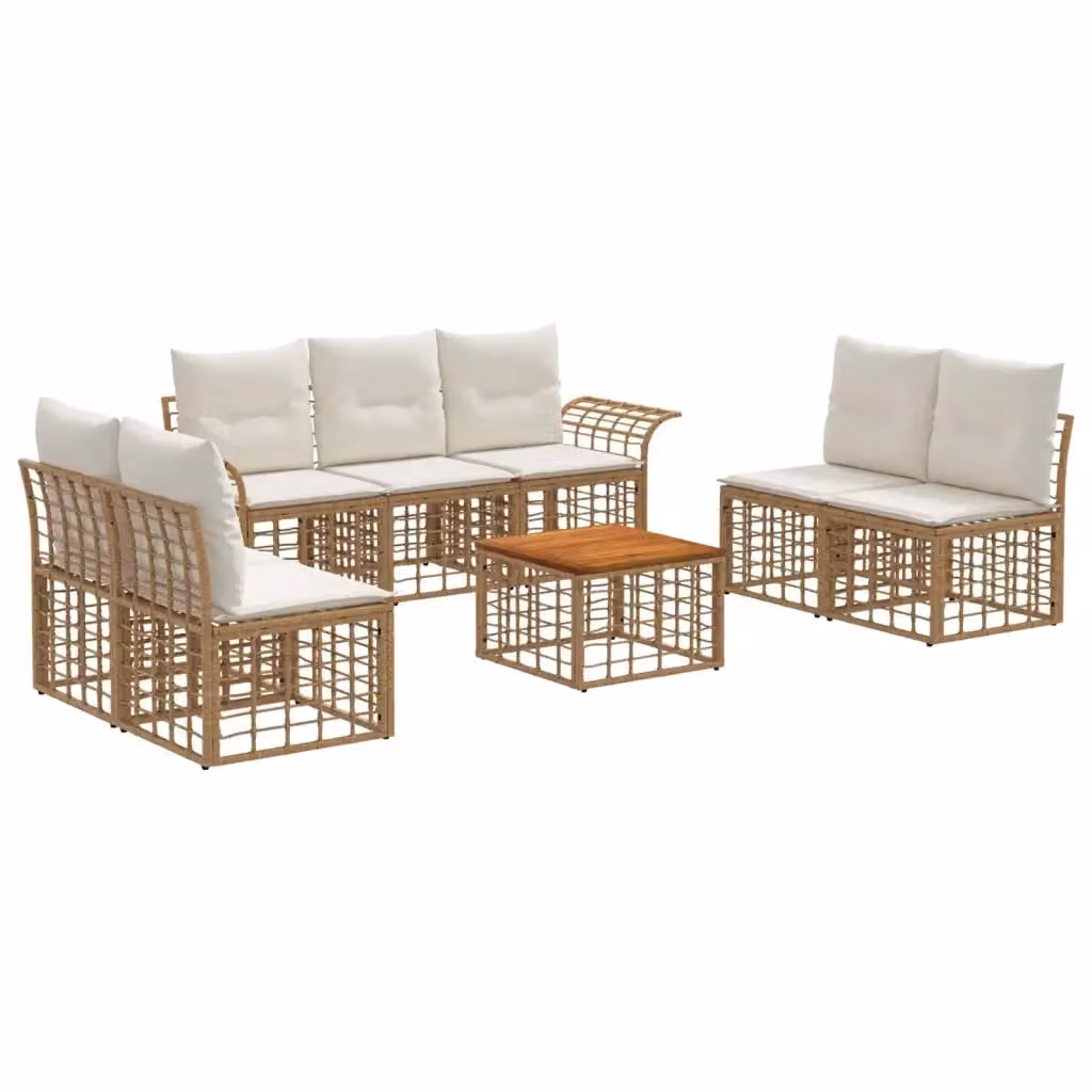 Set di divani da esterno vidaXL a forma di U con tavolo da caffè, 8 pezzi per 7-8 persone, colori beige, bianco e marrone, struttura in acciaio verniciato a polvere e cuscini in tessuto con rivestimenti rimovibili – 2