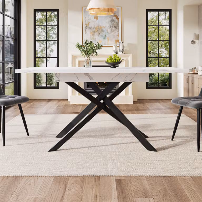 STILVORA Tavolo da pranzo allungabile (120-160 cm), Tavolo da cucina Tavolo rettangolare telescopico， Bianco/Nero