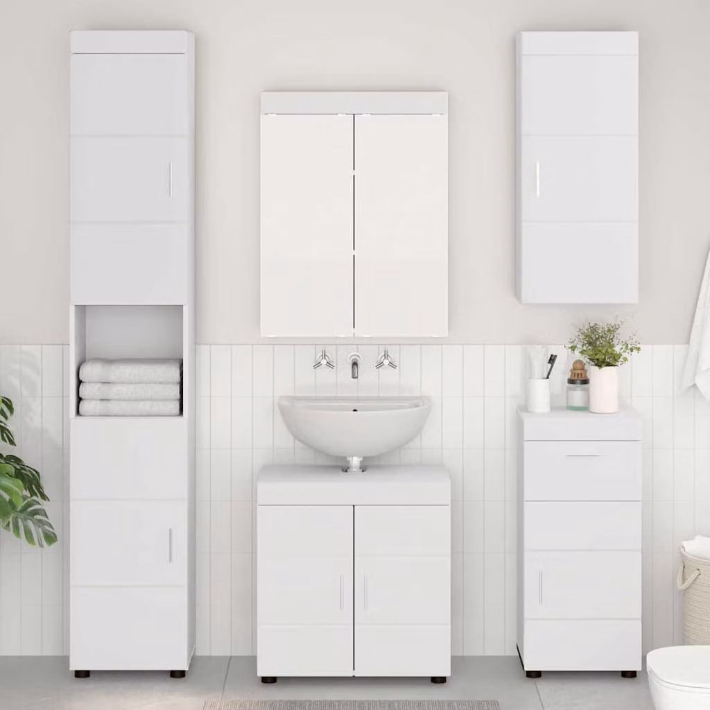 Set di mobili per il bagno vidaXL TULUM 5 pezzi Bianco e Argento L/P/H: 60 x 34 x 63 cm