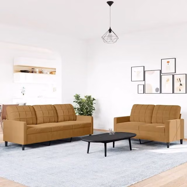 Set di divani 2 pezzi vidaXL in velluto marrone con cuscini e struttura in metallo per soggiorno – 1