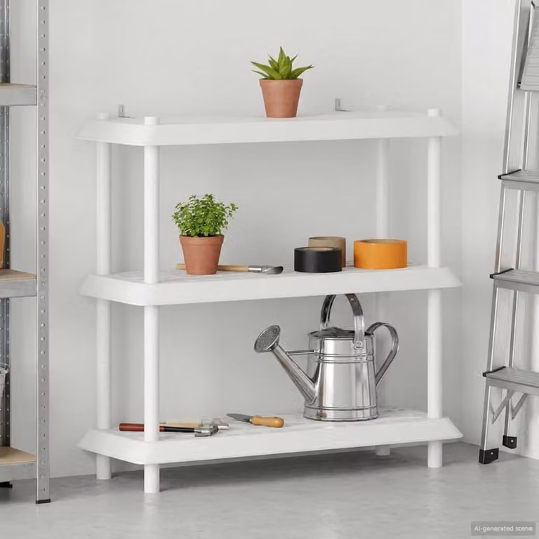 Unità di scaffalatura vidaXL a 3 livelli in plastica bianca L 100 cm x P 40 cm x H 96 cm