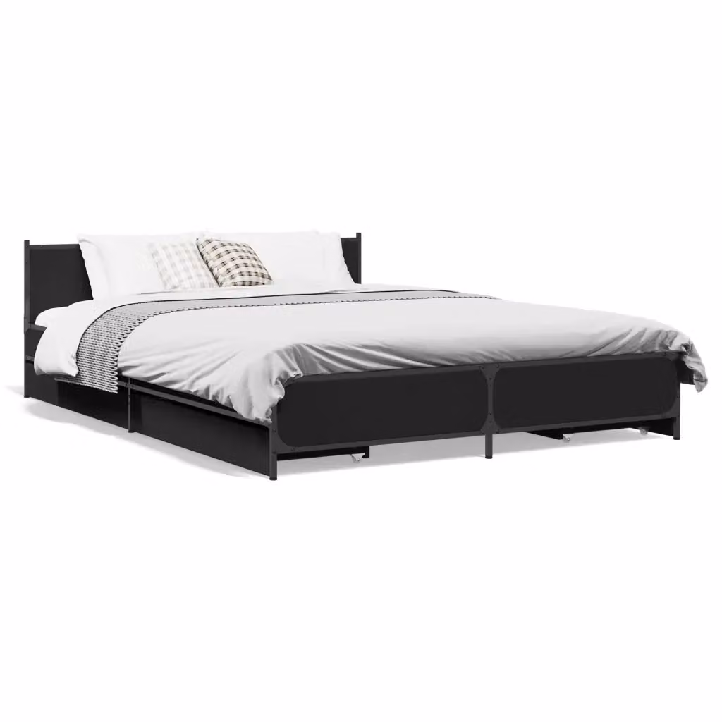 vidaXL Giroletto con Cassetti Nero in Legno e Metallo L: 138 cm, P: 193 cm – 2