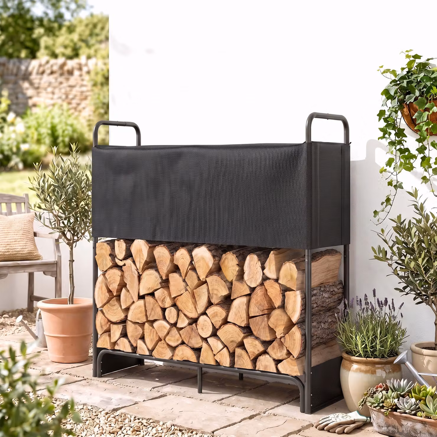 Carrello portaoggetti Outsunny in acciaio zincato per interno ed esterno con copertura e borsa in Oxford 600D, nero – 2