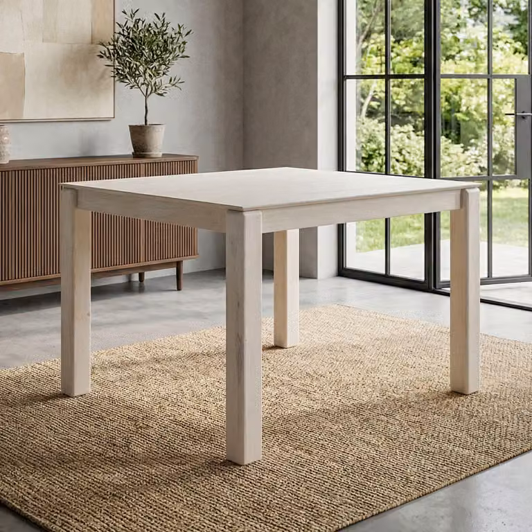 FineBuy Tavolo da pranzo in legno massello di mango 80x80 cm, effetto sbiancato, tavolo da pranzo quadrato, tavolo da cucina per 4 persone, tavolo in legno, tavolo da pranzo, realizzato a mano