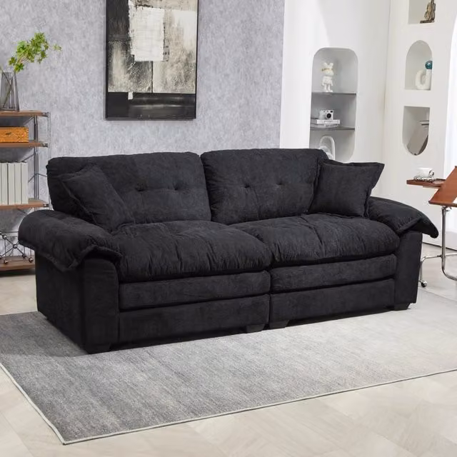 Divano 2 Posti in Chenille con Cuscini Trapuntati ¨C MINIMAL ¨C Grigio