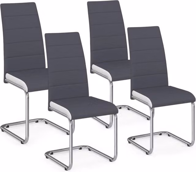 Set di 4 sedie da pranzo MIA IDMarket grigie con fascia bianca in ecopelle e base a cantilever