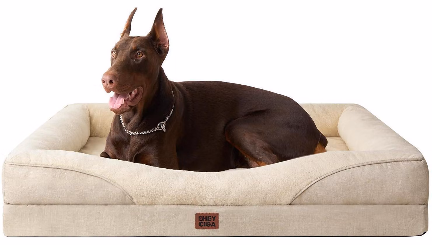 Cuccia ortopedica per cani con 4 bordi, dimensioni 122x89 cm, color beige