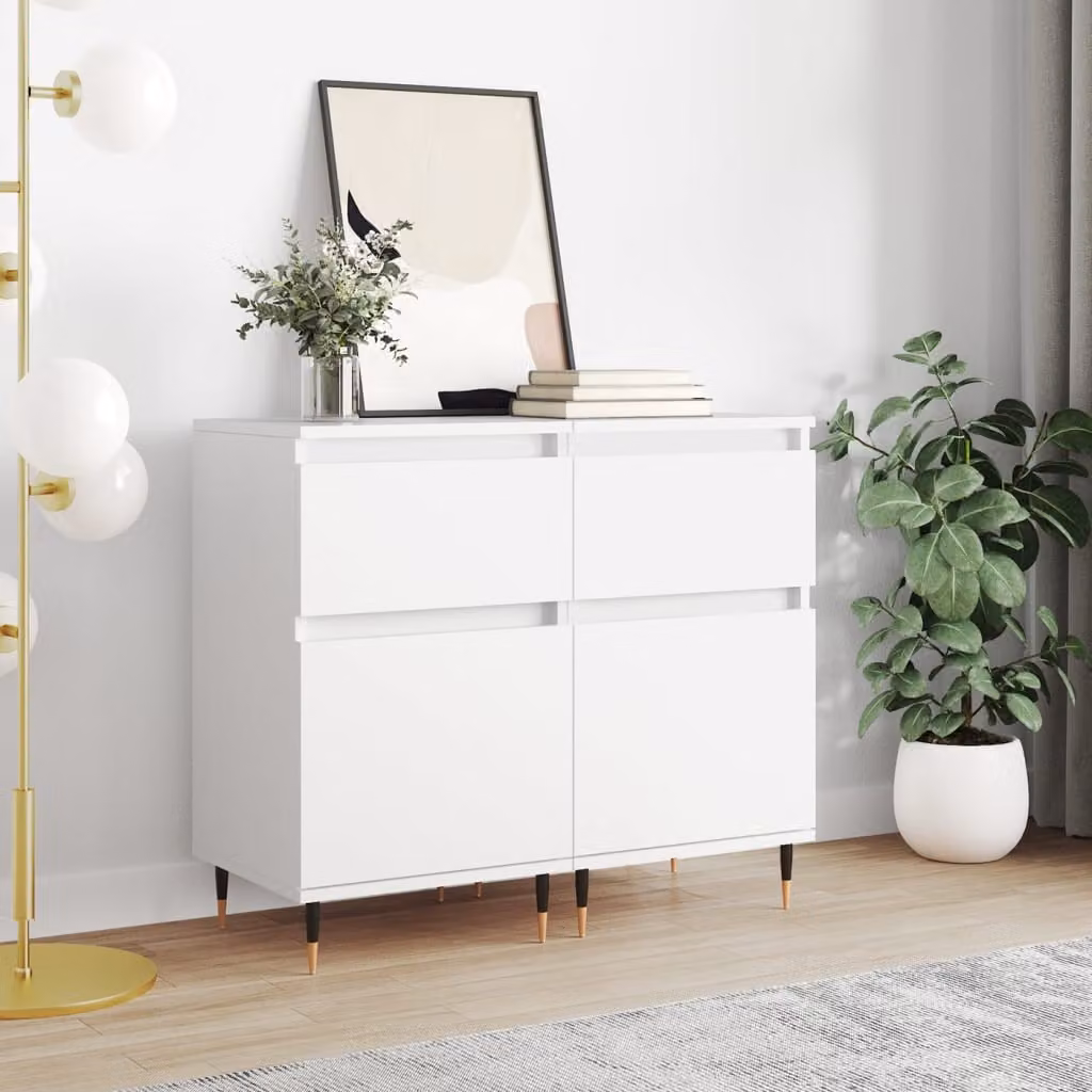 Set di 2 credenze bianche vidaXL in legno multistrato e MDF, modello moderno a parete, L 40 cm x P 35 cm x H 70 cm