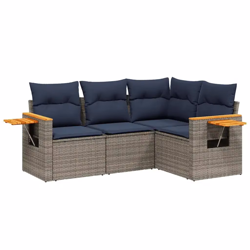 vidaXL Set Divani da Giardino 4 pz a L in Polyrattan con Cuscini e Tavolino, Grigio – 2