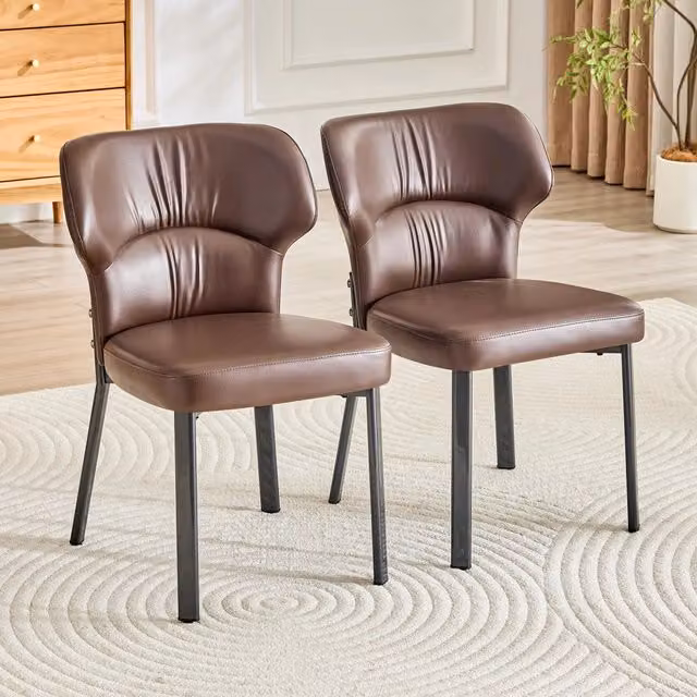 Set di 2 sedie da pranzo OKWISH ergonomiche con seduta e schienale imbottiti in ecopelle marrone e struttura in metallo