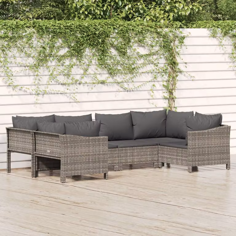 Set di divani da giardino vidaXL a forma di L con cuscini in schiuma, 6 pezzi, colore grigio