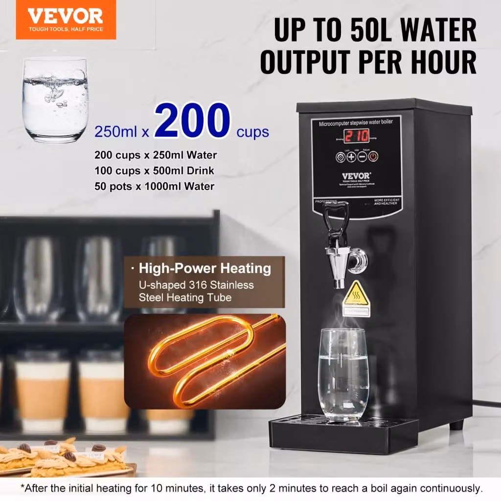Dispenser Elettrico Acqua Calda Vevor KW-10SA Nero in Acciaio Inox con Capacità 10 L e Temperatura Regolabile 40-99°C – 2