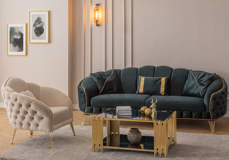Modern Wohnzimmer Set Sofa 3 Sitzer Sessel Textil Sessel Wohnzimmer