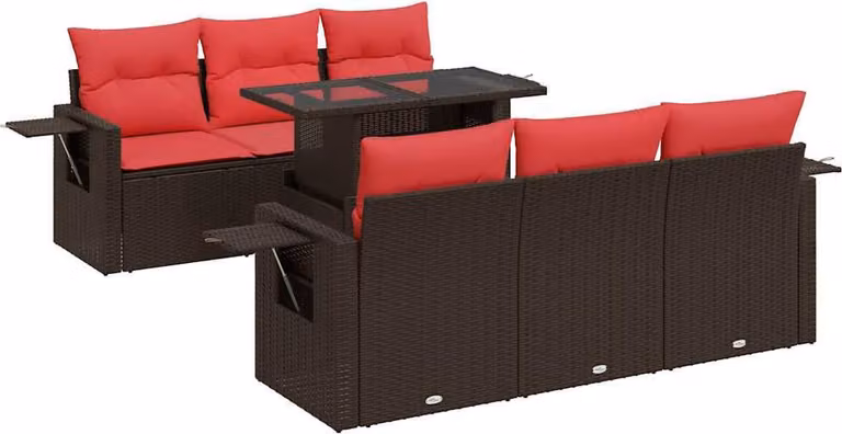 Set Divani da Giardino 7pz con Cuscini Marrone Polyrattan Acacia