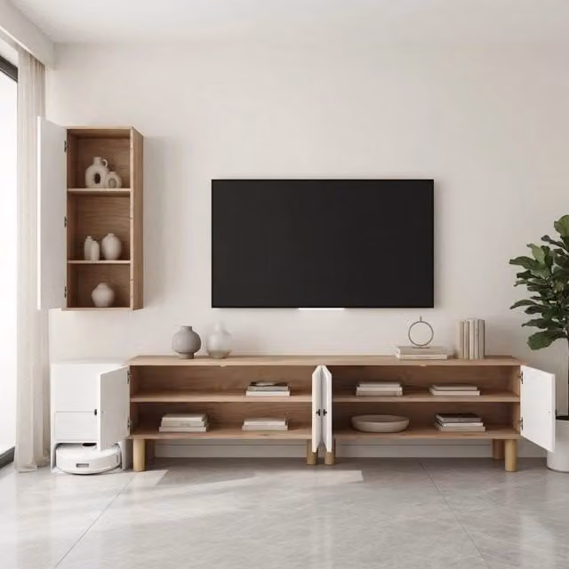 Credenza TV bianca e naturale in truciolare lunghezza 170 cm