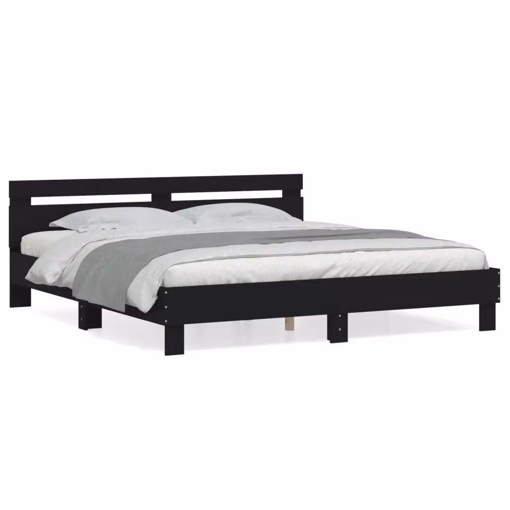 vidaXL Giroletto con Testiera Nero in Legno Multistrato L/P/H: 160 x 200 x 165 cm – 2
