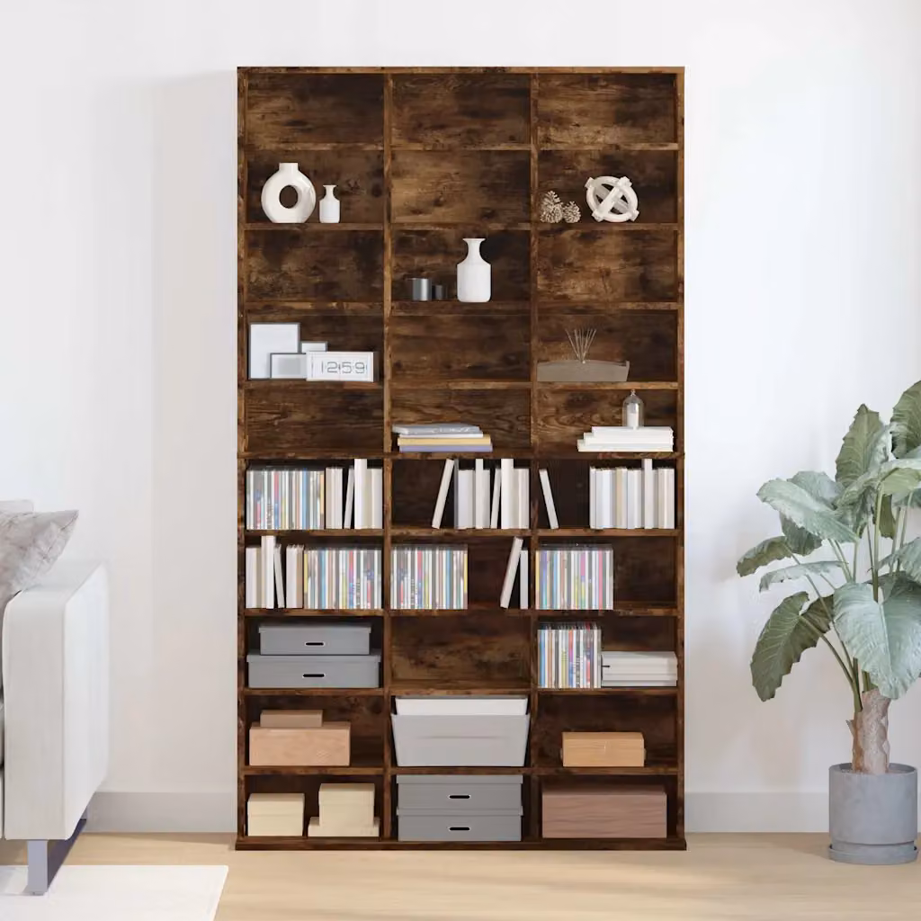 Mobile Porta CD vidaXL in Rovere Fumo e Legno Multistrato, L 102 cm x P 23 cm x H 177,5 cm