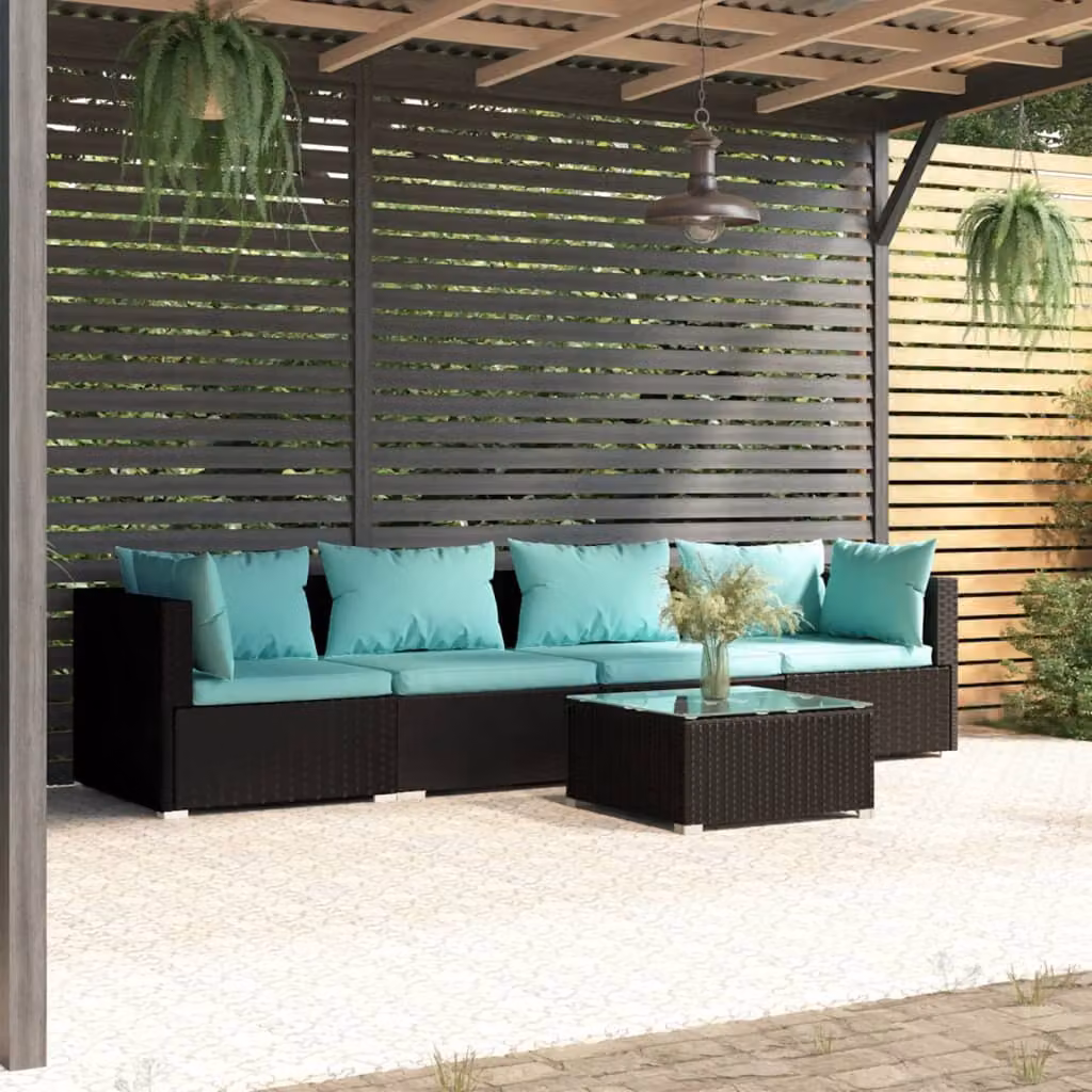 Maison Exclusive - Set da giardino da 5 pezzi con cuscini in polyrattan nero