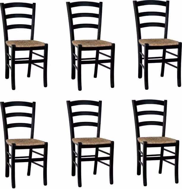 Sedie da sala da pranzo legno nero venezia con seduta in paglia x6