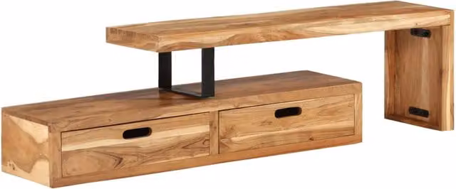 Mobile porta TV multimediale in legno massello di acacia marrone con dettagli in metallo per soggiorno, camera da letto o sala da pranzo L: 112 cm, P: 40 cm, H: 30 cm