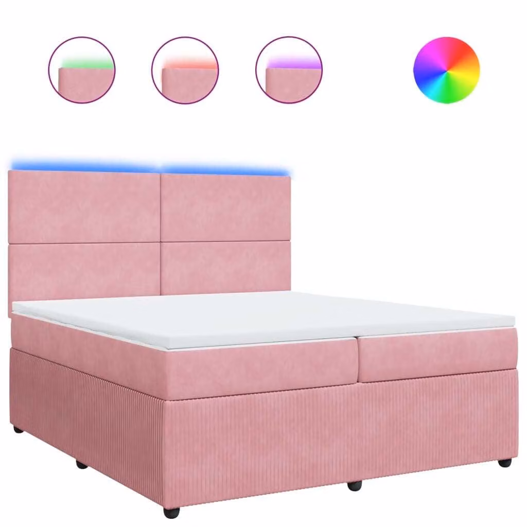 Giroletto a Molle con Materasso Rosa 200x200 cm in Velluto