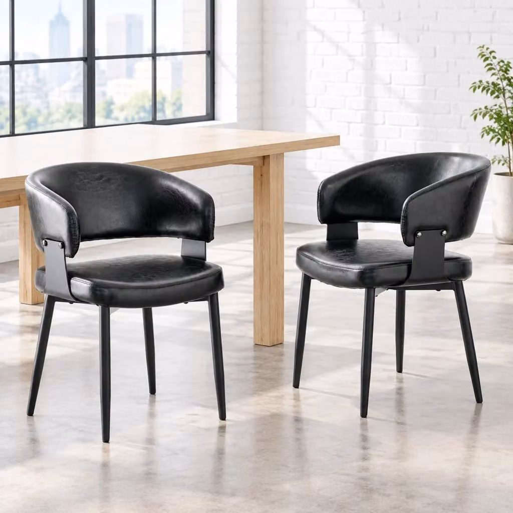 Sedia da pranzo con braccioli MIVRAY in similpelle e tessuto nero con gambe in metallo nero opaco – 2