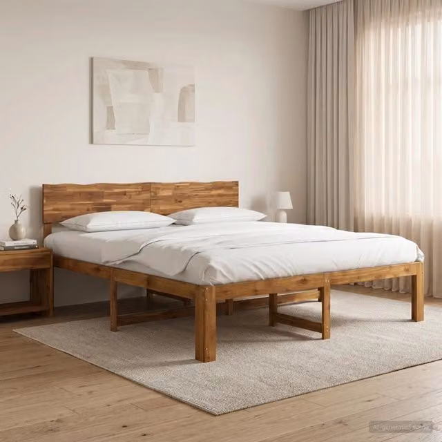 Letto matrimoniale con testiera ROSTOCK vidaXL in legno di acacia marrone L/P/H: 205.5 x 180 x 140 cm