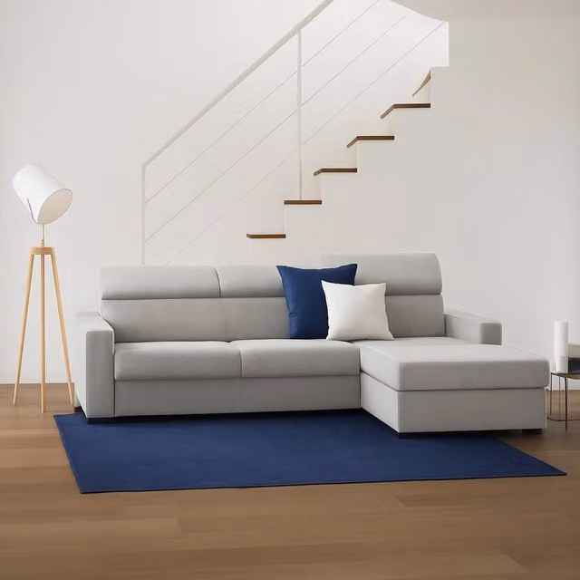 Divano ad angolo Ameno TALAMO ITALIA con chaise longue contenitore a destra, rivestimento in tessuto grigio, L: 280 cm, P: 95 cm, H: 85 cm