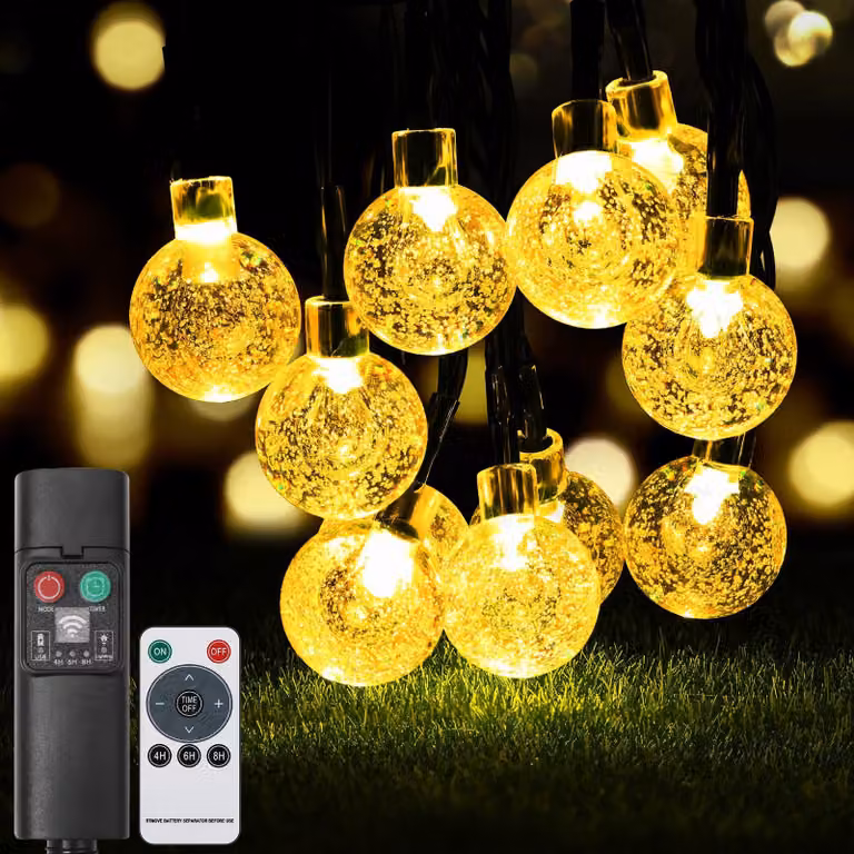 Catena luminosa solare, 11 metri, 60 LED, grado di protezione IP65, 8 modalità, luce bianco caldo