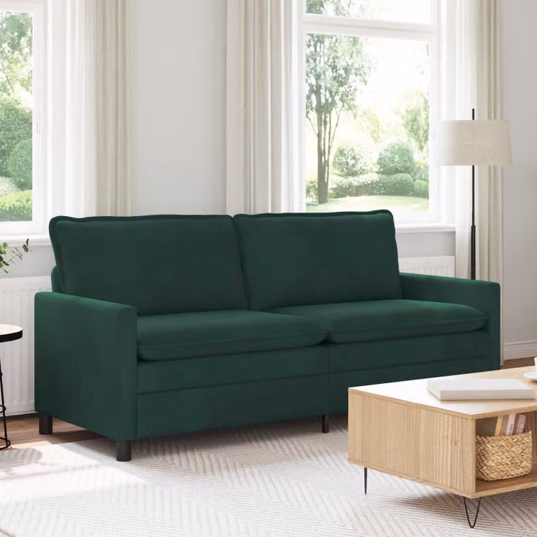 Divano moderno vidaXL in velluto verde scuro con struttura in metallo L: 196 cm, P: 81 cm, H: 87,5 cm