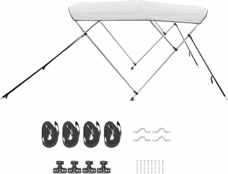 SucceBuy Copertura per barca Bimini-Top Tenda parasole (3 archi) in robusto poliestere 600D con telaio in alluminio, tenda parasole idrorepellente con pratica borsa per riporla, larghezza 137-152 cm, grigio chiaro