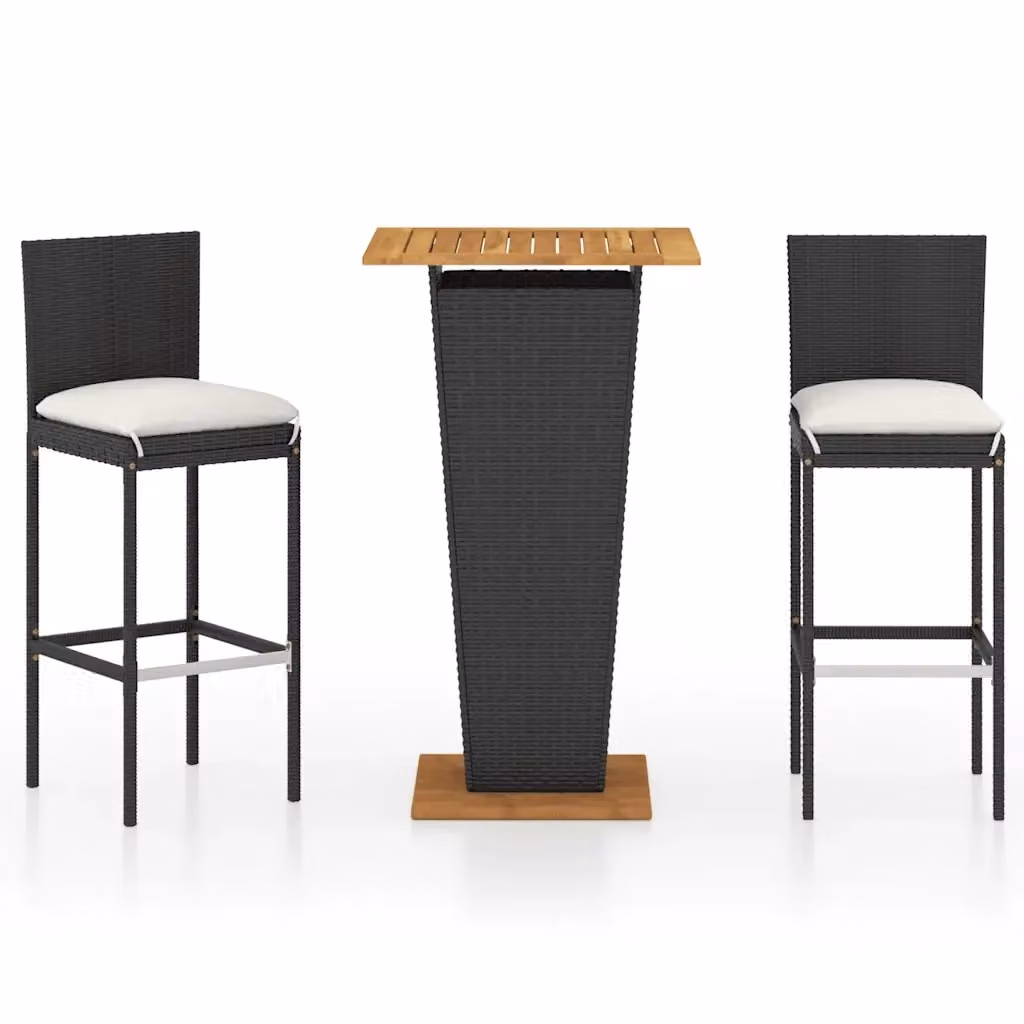 vidaXL Set Bar da Giardino Moderno in Legno di Acacia e Polyrattan Nero e Beige – 2