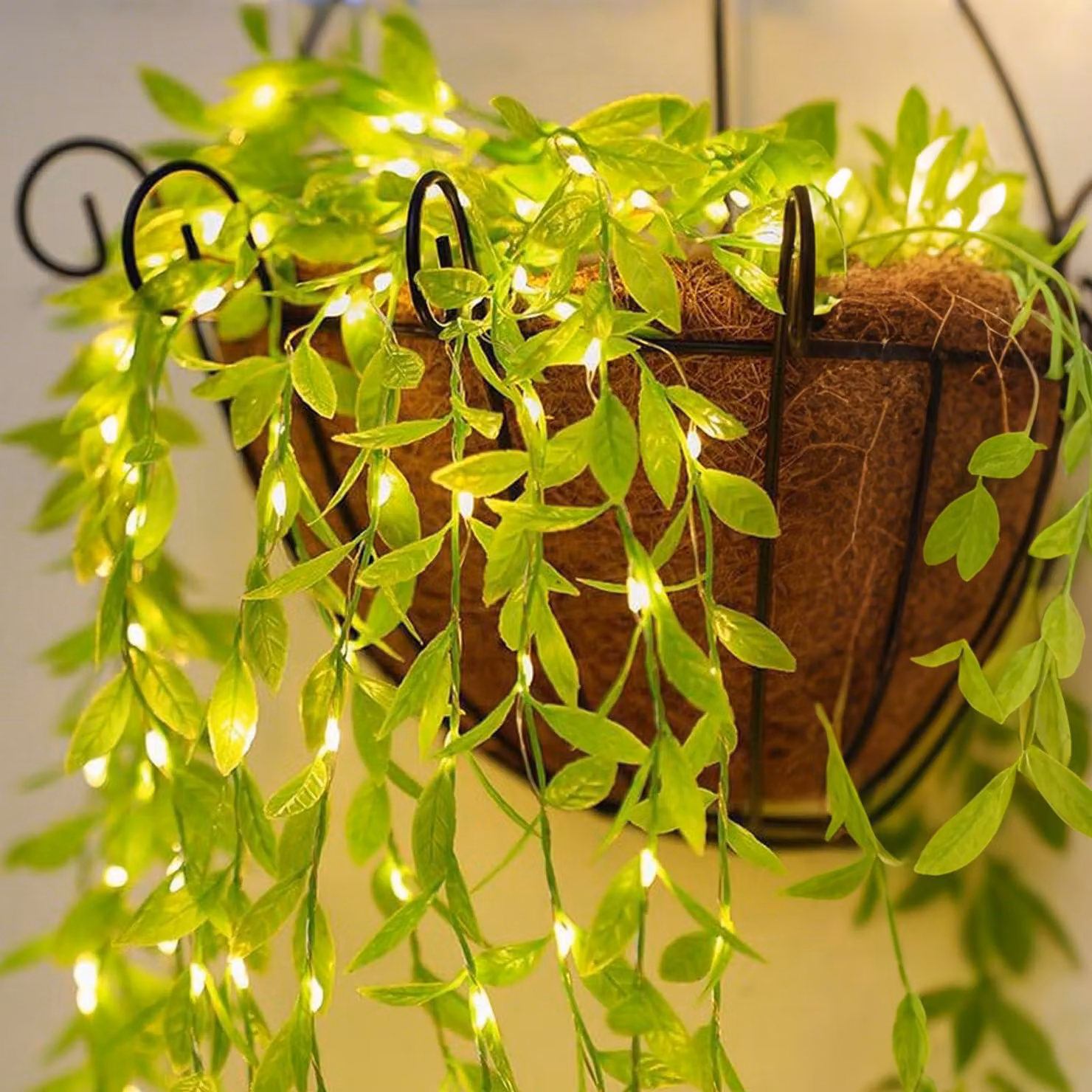 Catena luminosa LED da 2 metri, forma a foglia, con foglie di salice, luce bianco caldo
