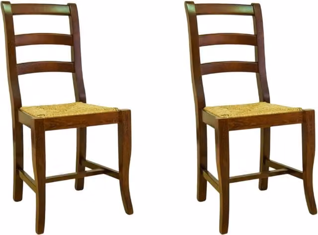 Set di 2 sedie classiche in legno di faggio color marrone con seduta in paglia Mobili 2G – 1