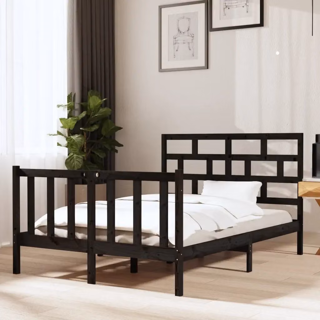 Letto matrimoniale in legno massello di pino nero stile rustico L: 140.5 cm, P: 195.5 cm, H: 69.5 cm – 2