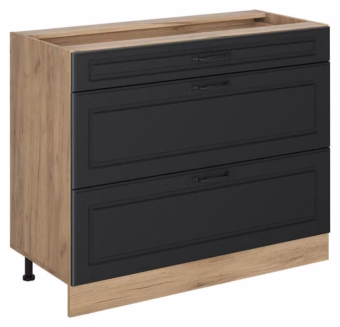 Mobiletto base per cucina Vicco R-Line Antracite country/Rovere dorato 100 cm senza piano di lavoro, Model 71627