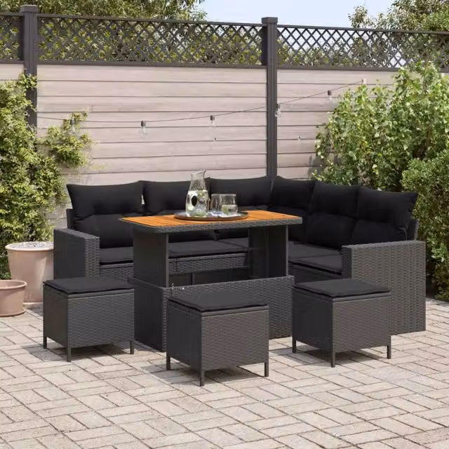 Set Divano da Giardino 10 pz 7-Numero di posti Nero polyrattan 3363569