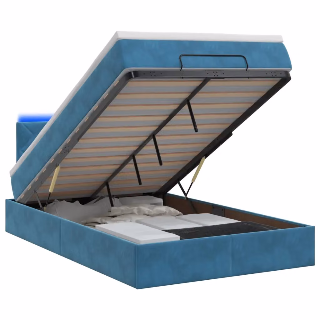 Letto Ottomano Moderno vidaXL in Velluto Blu con Materasso Ibrido e Illuminazione LED Sotto il Letto L/P/H: 120 x 200 x 88 cm – 2